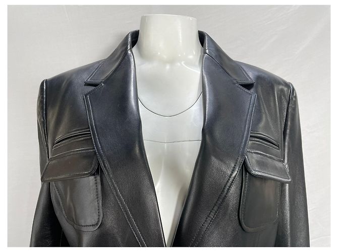 Tom Ford Single-Breasted Blazer with Pockets in Black Leather - view 2