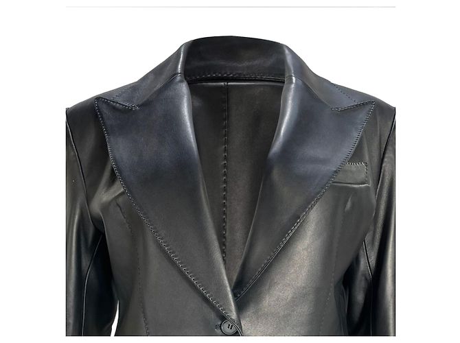 Tom Ford Single-Breasted Blazer with Pockets in Black Leather - view 3