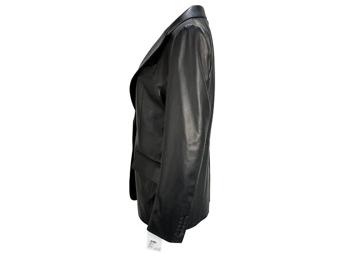 Tom Ford Single-Breasted Blazer with Pockets in Black Leather - view 5