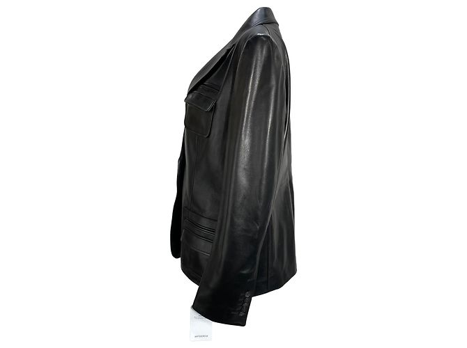 Tom Ford Single-Breasted Blazer with Pockets in Black Leather - view 3