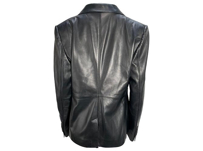 Tom Ford Single-Breasted Blazer with Pockets in Black Leather - view 4