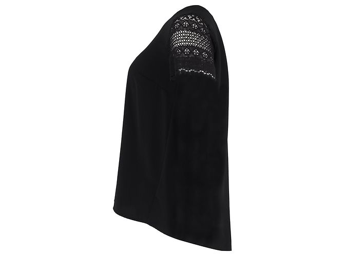 Camiseta de algodão preta com mangas curtas de renda Michael Kors Preto - vista 2