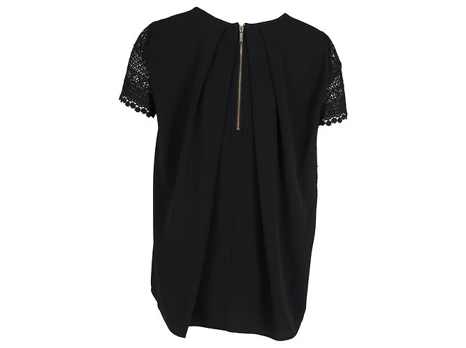 Camiseta de algodão preta com mangas curtas de renda Michael Kors Preto - vista 3