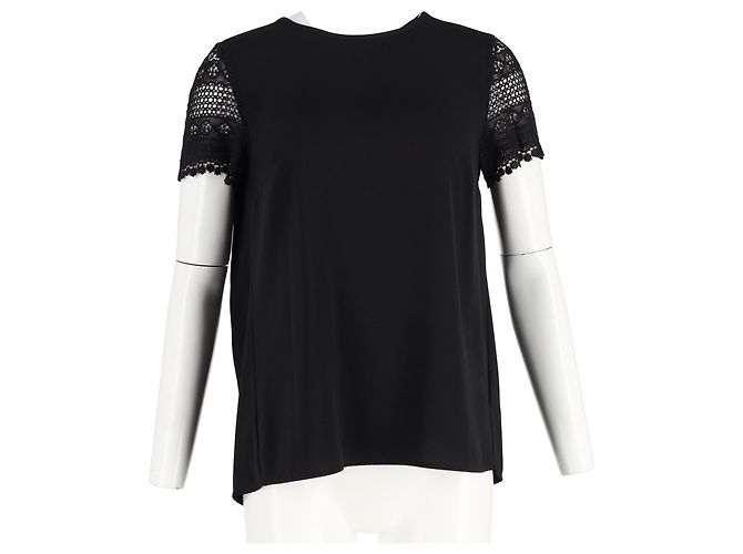 Camiseta de algodão preta com mangas curtas de renda Michael Kors Preto - vista 4