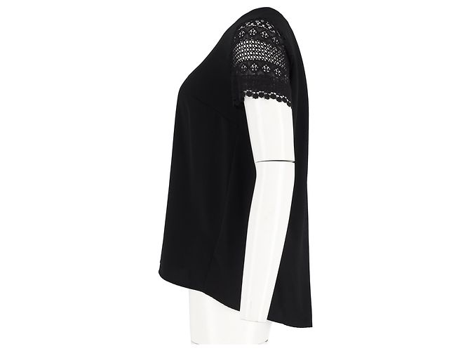 Camiseta de algodão preta com mangas curtas de renda Michael Kors Preto - vista 5