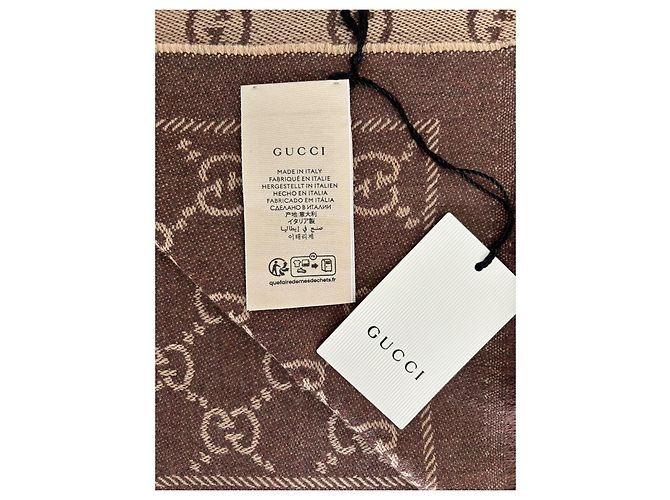 Sciarpa reversibile Gucci in lana Marrone Beige Camel Cammello - vista 2