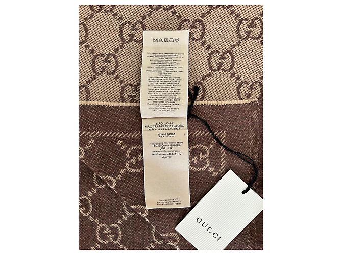 Sciarpa reversibile Gucci in lana Marrone Beige Camel Cammello - vista 3