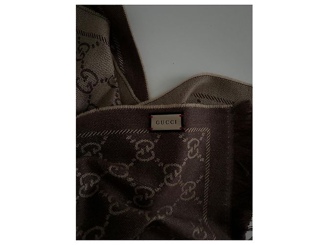 Sciarpa reversibile Gucci in lana Marrone Beige Camel Cammello - vista 5