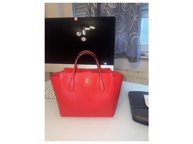 Borsa tote Gucci Swing Teddy Bear rossa in pelle Rosso - vista 14