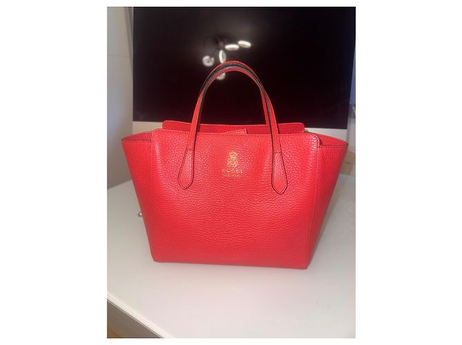 Borsa tote Gucci Swing Teddy Bear rossa in pelle Rosso - vista 2