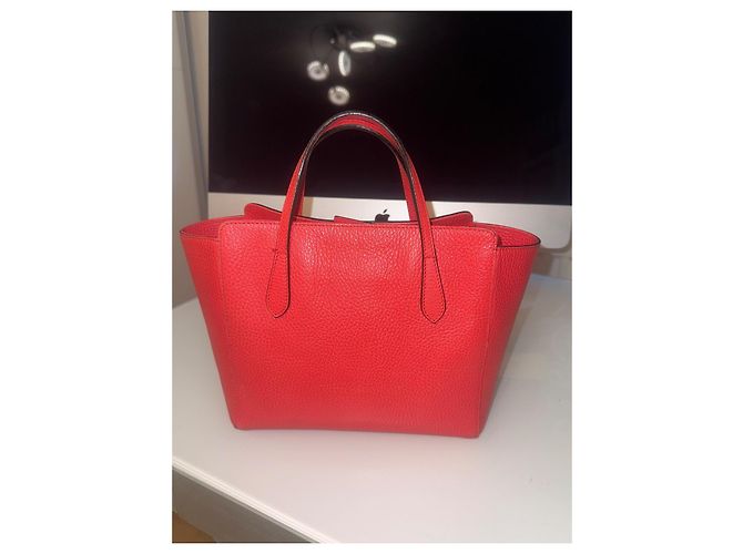 Borsa tote Gucci Swing Teddy Bear rossa in pelle Rosso - vista 5
