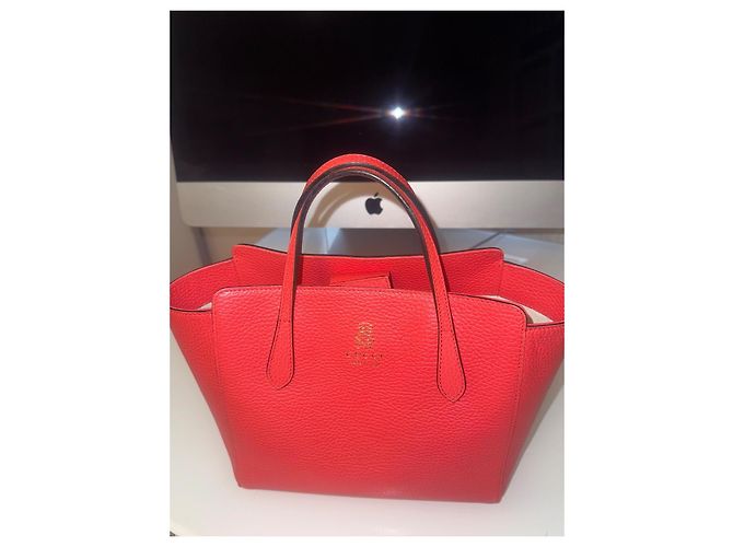 Borsa tote Gucci Swing Teddy Bear rossa in pelle Rosso - vista 6