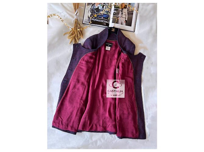 Chanel Abrigo de tweed con botones de joya a 10K$ París / Bombay Púrpura - vista 11