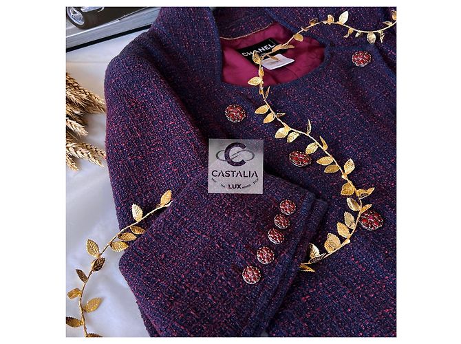 Chanel Abrigo de tweed con botones de joya a 10K$ París / Bombay Púrpura - vista 4