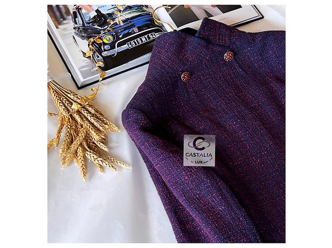 Chanel Abrigo de tweed con botones de joya a 10K$ París / Bombay Púrpura - vista 8
