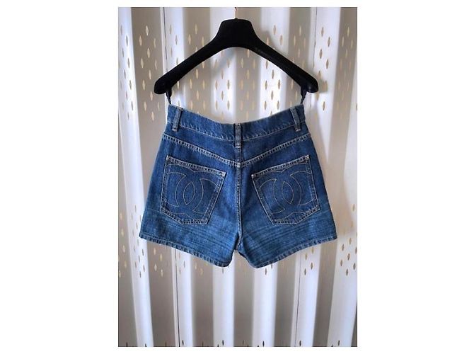 Pantaloncini Chanel Logo CC Gigante Blu Cotone - vista 3