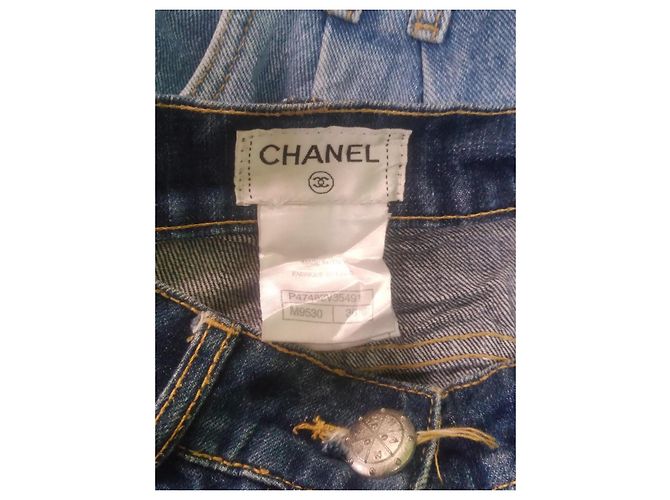 Pantaloncini Chanel Logo CC Gigante Blu Cotone - vista 4