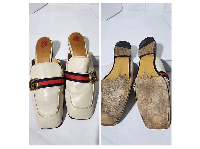 Gucci Double G Logo Leder-Mules Off-White Größe 40 - Ansicht 10
