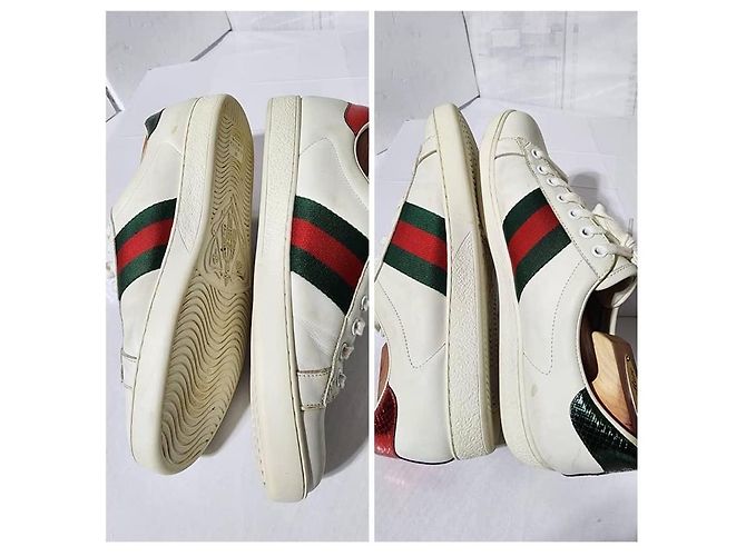 Baskets basses Gucci en cuir Ace Web blanches taille 41 - vue 10
