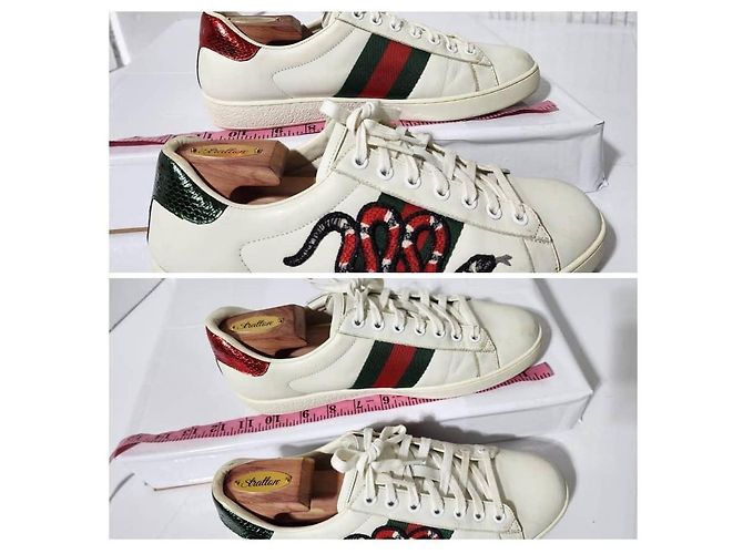 Baskets basses Gucci en cuir Ace Web blanches taille 41 - vue 11