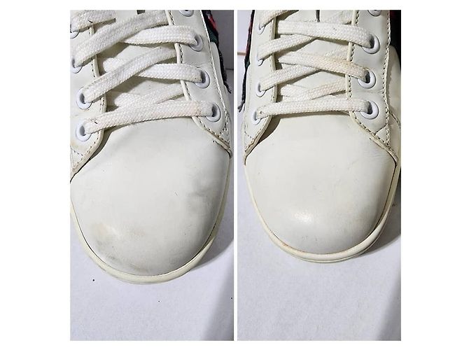 Baskets basses Gucci en cuir Ace Web blanches taille 41 - vue 13
