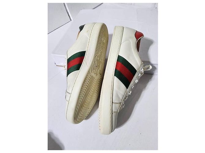 Baskets basses Gucci en cuir Ace Web blanches taille 41 - vue 7