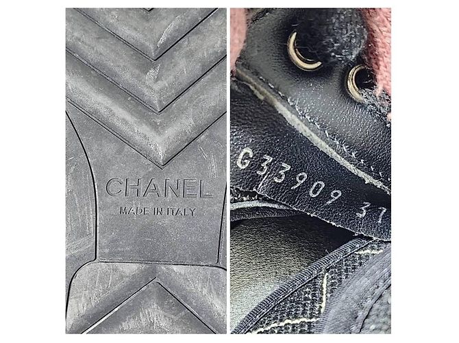 Chanel 2018 Interlocking CC Logo Sneakers Schwarz/Silber Größe 37 Silber Hardware - Ansicht 10