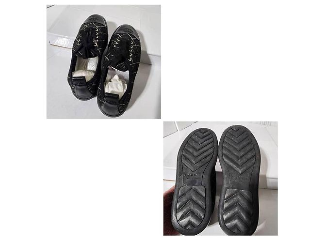 Chanel 2018 Interlocking CC Logo Sneakers Schwarz/Silber Größe 37 Silber Hardware - Ansicht 5