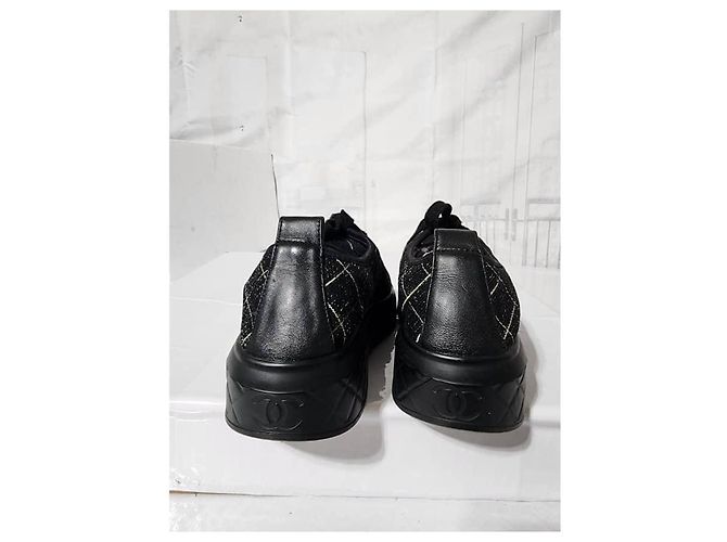 Chanel 2018 Interlocking CC Logo Sneakers Schwarz/Silber Größe 37 Silber Hardware - Ansicht 6
