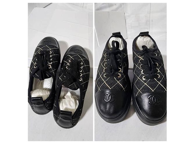 Chanel 2018 Interlocking CC Logo Sneakers Schwarz/Silber Größe 37 Silber Hardware - Ansicht 8