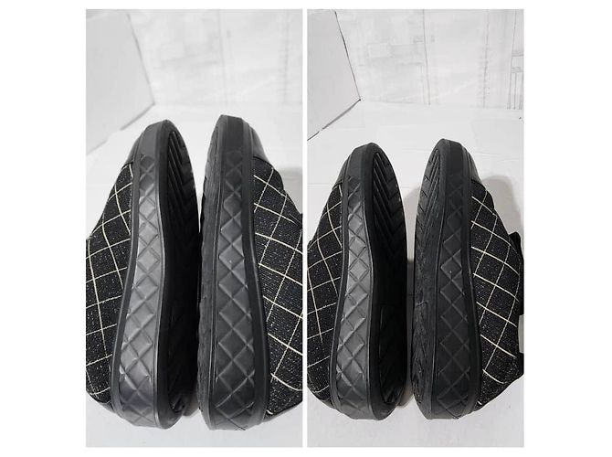 Chanel 2018 Interlocking CC Logo Sneakers Schwarz/Silber Größe 37 Silber Hardware - Ansicht 9