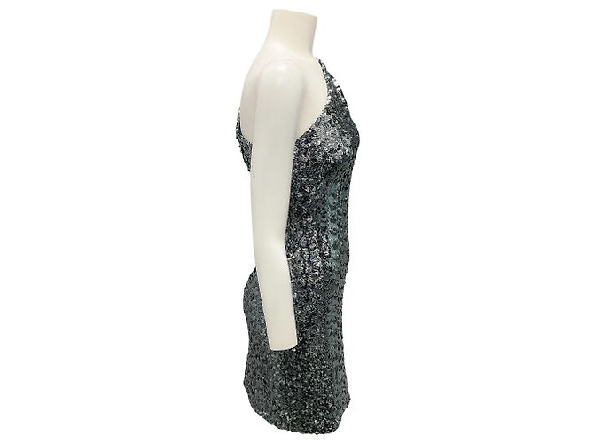 Haney Silber Metallic Pailletten Ein-Schulter Mini Kleid - Ansicht 2