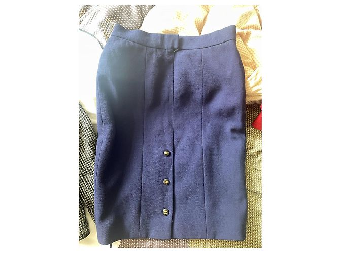 Cambon Chanel 1992 leather button suit set Blue - view 11