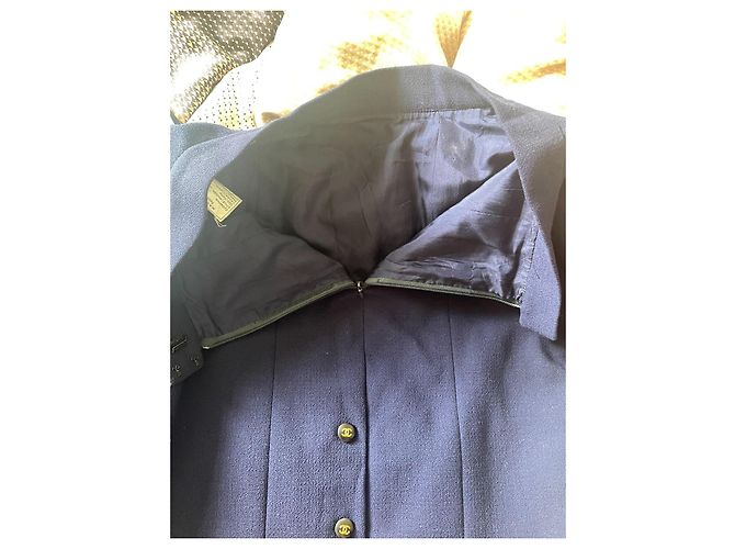 Cambon Chanel 1992 leather button suit set Blue - view 12
