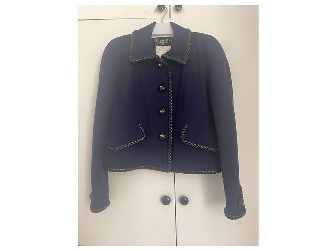 Cambon Chanel 1992 leather button suit set Blue - view 4