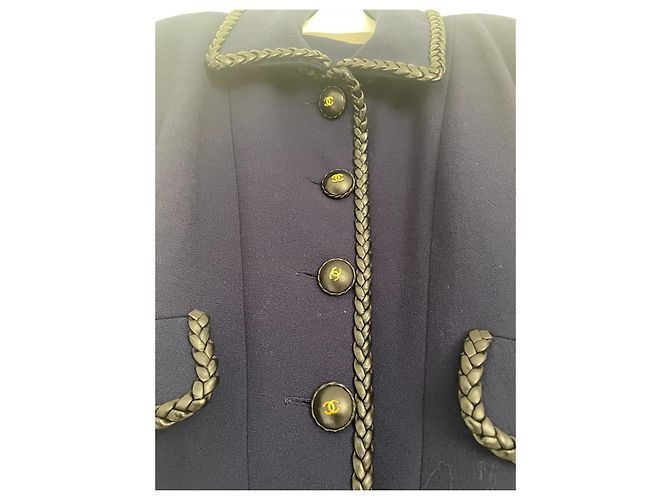 Cambon Chanel 1992 leather button suit set Blue - view 6