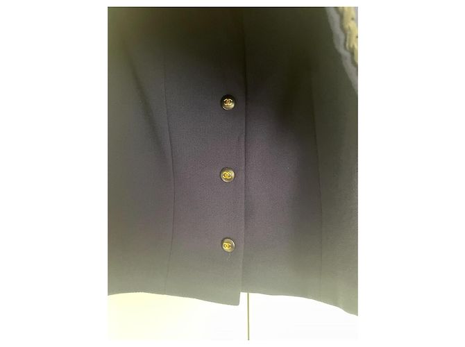 Cambon Chanel 1992 leather button suit set Blue - view 8