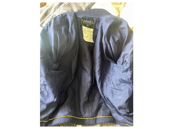Cambon Chanel 1992 leather button suit set Blue - view 9