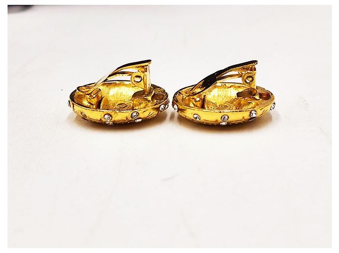 Orecchini a bottone in cristallo vintage Chanel Gold hardware - vista 7