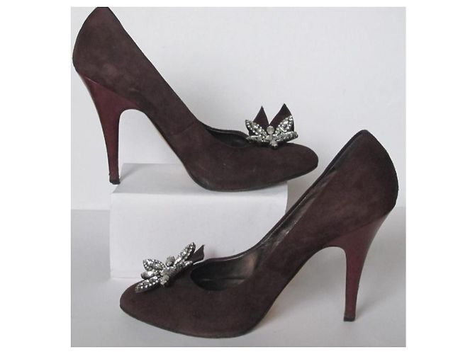 Giuseppe Zanotti Wildleder Pumps Prune mit Lederblume Pflaume - Ansicht 5
