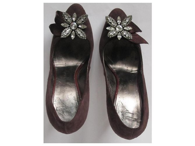 Giuseppe Zanotti Wildleder Pumps Prune mit Lederblume Pflaume - Ansicht 6