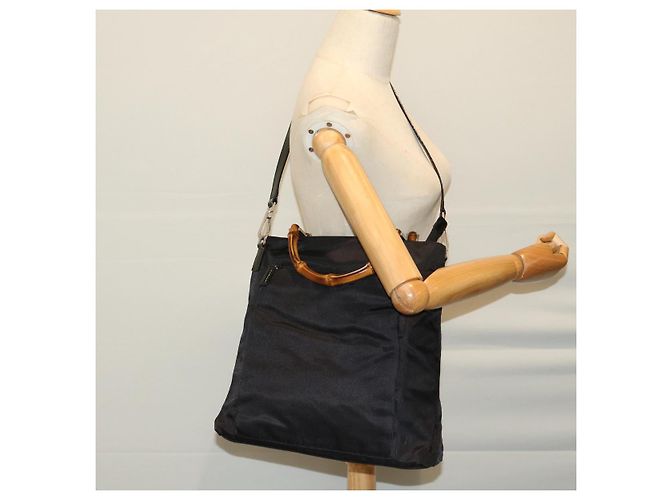Borsa a mano in nylon GUCCI Bamboo 2way nera 002 3754 0506 Auth ep3379 Nero - vista 23