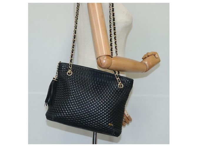BALLY Borsa a Spalla a Catena in Pelle Nera e Oro Auth 97462 Nero D'oro - vista 22