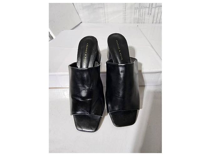 Autre Marque Charles and Keith Square Toe Heel Mules Black Size 38 - view 3