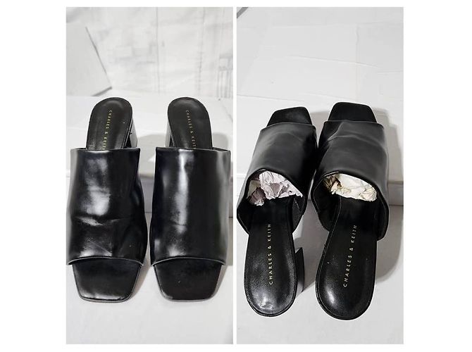 Autre Marque Charles and Keith Square Toe Heel Mules Black Size 38 - view 4