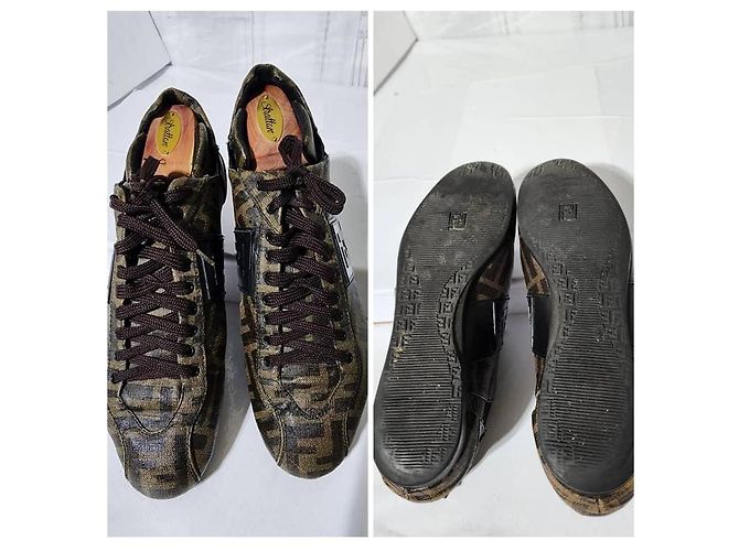 Fendi Zucca Canvas- und Leder-Sneaker in Tabakbraun/Schwarz Größe 6 und halb - Ansicht 10