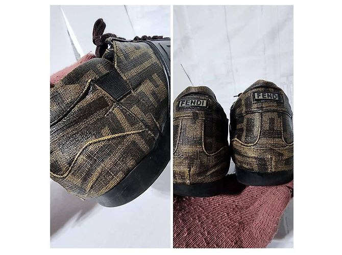Fendi Zucca Canvas- und Leder-Sneaker in Tabakbraun/Schwarz Größe 6 und halb - Ansicht 11