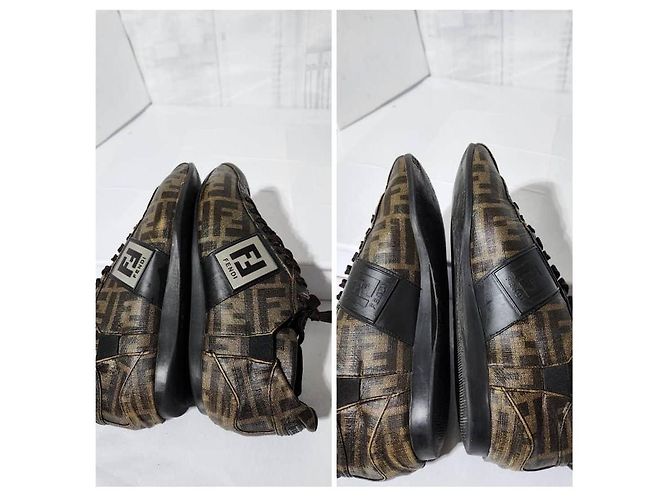 Fendi Zucca Canvas- und Leder-Sneaker in Tabakbraun/Schwarz Größe 6 und halb - Ansicht 6