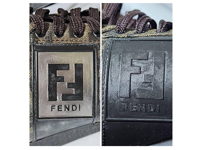 Fendi Zucca Canvas- und Leder-Sneaker in Tabakbraun/Schwarz Größe 6 und halb - Ansicht 9