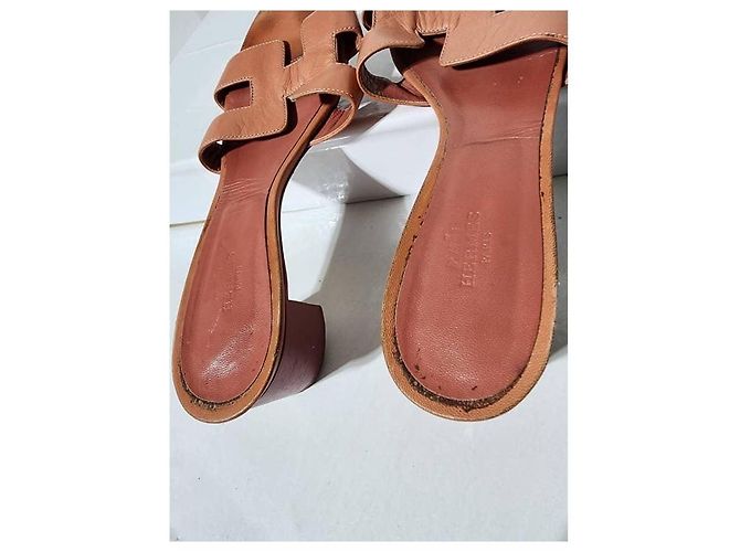 Hermès Hermes Leder Nappa Oasis Absätze Pfirsich Größe 40 Angeln - Ansicht 10